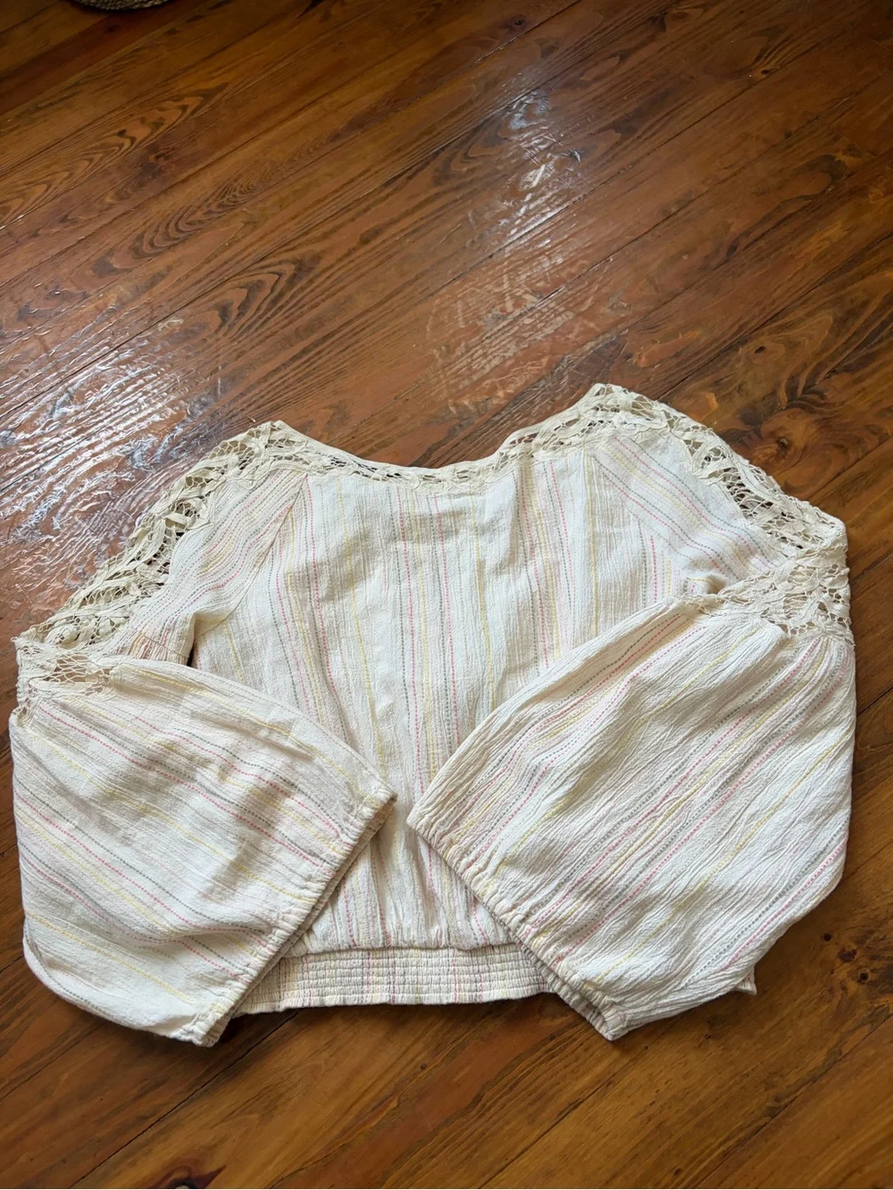 Free‎ People Floating Memories Blouse Retro Crochet Lace Ivory size L Boho
